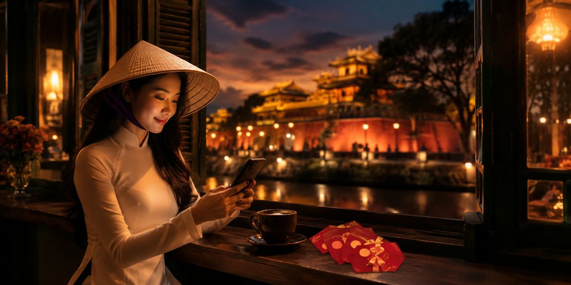 Bầu không khí lễ hội tại Huế với nón lá và bao lì xì – hình ảnh sự kiện thể thao mùa Tết
